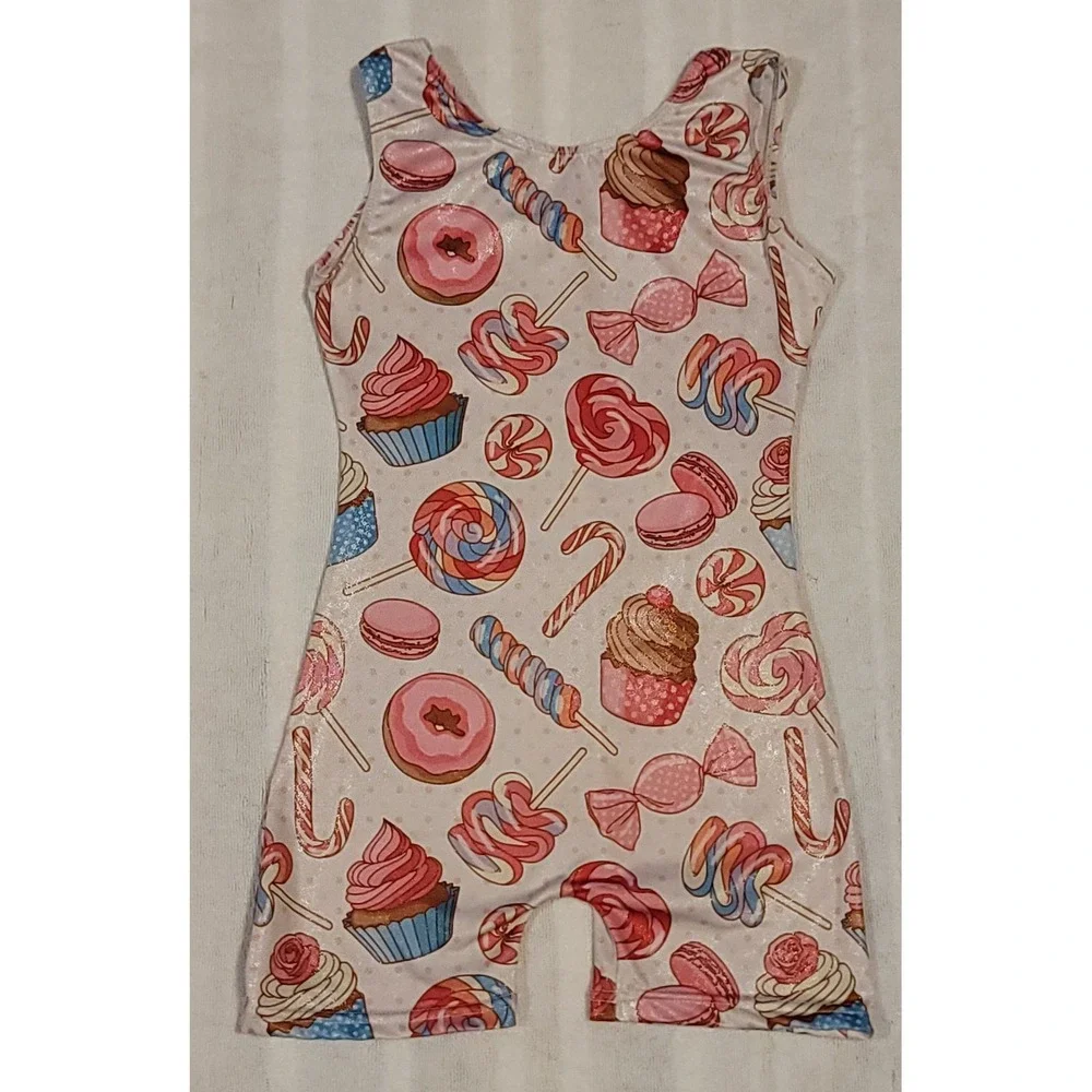 Gymnastics Dance Leotard/Biketard Candy & Sweets Glitter Girls Size 7/8 EU 130